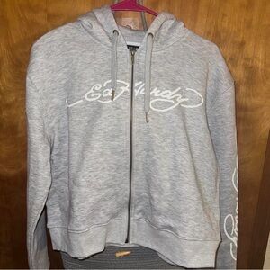 Ed Hardy Light Gray Hoodie with Logo